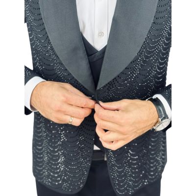 GIOVANNI PERA Garnitur GR8 czarny, czarne ozdobne kryształki, ekskluzywny, sceniczny, dla Pana Mlodego i nie tylko | Sklep GriSh