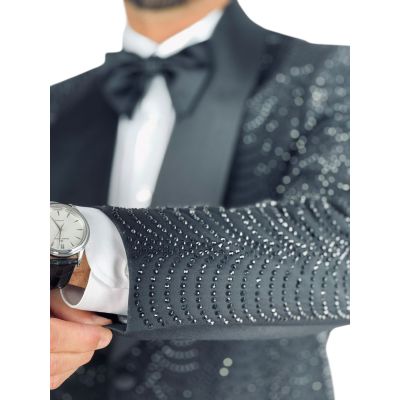 GIOVANNI PERA Garnitur GR8 czarny, czarne ozdobne kryształki, ekskluzywny, sceniczny, dla Pana Mlodego i nie tylko | Sklep GriSh