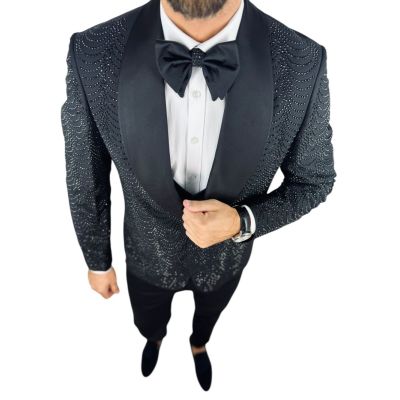 GIOVANNI PERA Garnitur GR8 czarny, czarne ozdobne kryształki, ekskluzywny, sceniczny, dla Pana Mlodego i nie tylko | Sklep GriSh