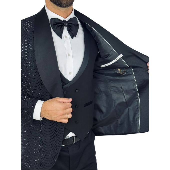 GIOVANNI PERA Garnitur GR8 czarny, czarne ozdobne kryształki, ekskluzywny, sceniczny, dla Pana Mlodego i nie tylko | Sklep GriSh