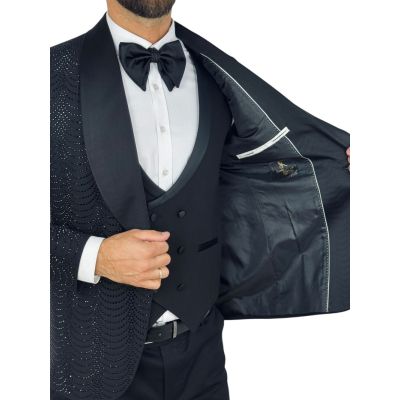 GIOVANNI PERA Garnitur GR8 czarny, czarne ozdobne kryształki, ekskluzywny, sceniczny, dla Pana Mlodego i nie tylko | Sklep GriSh