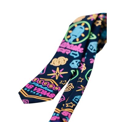 OPPOSUITS krawat kolorowy wesoły, VEGAS, granatowy, neon | Sklep GriShop.eu | Krawaty