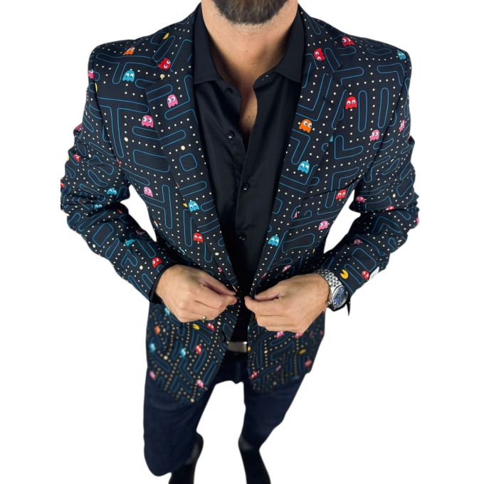 OPPOSUITS Marynarka męska PAC-MAN wesoła, czarna, kolorowa, casual | Sklep GriShop.eu | Marynarki