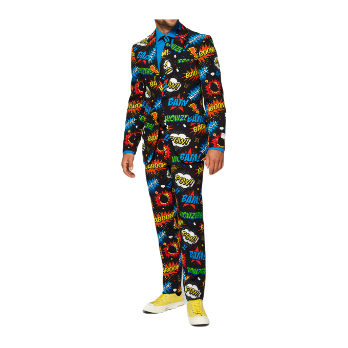 OPPOSUITS Garnitur męski z krawatem, wesoły, kolorowy komiks, wzór, BADABOOM, casual | Sklep GriShop.eu | Garnitury