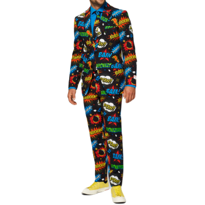 OPPOSUITS Garnitur męski z krawatem, wesoły, kolorowy komiks, wzór, BADABOOM, casual | Sklep GriShop.eu | Garnitury