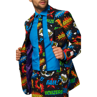 OPPOSUITS Garnitur męski z krawatem, wesoły, kolorowy komiks, wzór, BADABOOM, casual | Sklep GriShop.eu | Garnitury