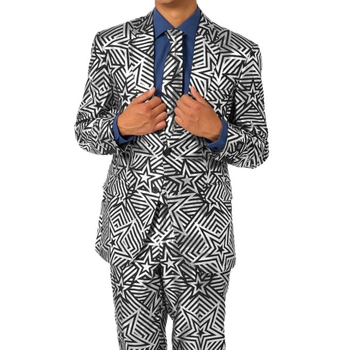 OPPOSUITS Garnitur męski z krawatem, srebrno-czarny SILVER GEO STAR gwiazdy | Sklep GriShop.eu | Garnitury