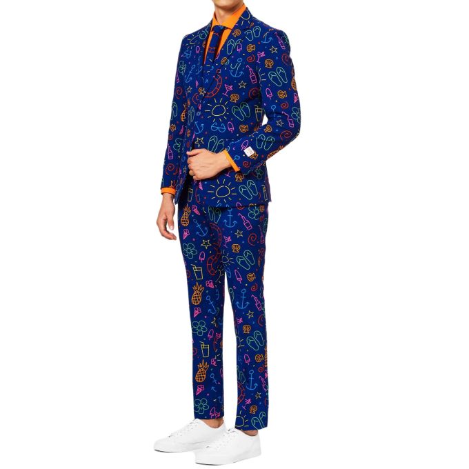 OPPOSUITS Garnitur męski z krawatem, wesoły, granatowy, neonowy wzór, DOODLE DUDE, casual | Sklep GriShop.eu | Garnitury