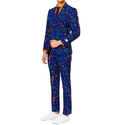 OPPOSUITS Garnitur męski z krawatem, wesoły, granatowy, neonowy wzór, DOODLE DUDE, casual | Sklep GriShop.eu | Garnitury