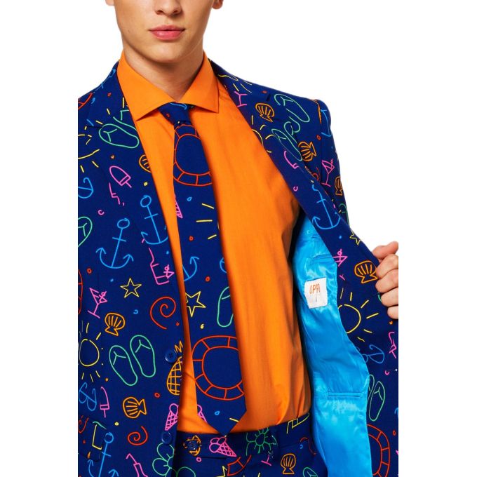 OPPOSUITS Garnitur męski z krawatem, wesoły, granatowy, neonowy wzór, DOODLE DUDE, casual | Sklep GriShop.eu | Garnitury