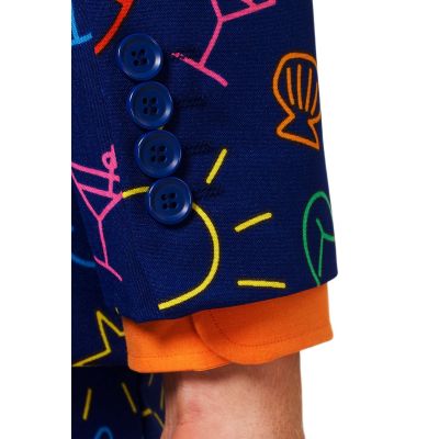 OPPOSUITS Garnitur męski z krawatem, wesoły, granatowy, neonowy wzór, DOODLE DUDE, casual | Sklep GriShop.eu | Garnitury
