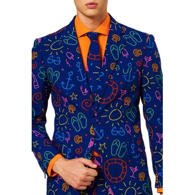 OPPOSUITS Garnitur męski z krawatem, wesoły, granatowy, neonowy wzór, DOODLE DUDE, casual | Sklep GriShop.eu | Garnitury