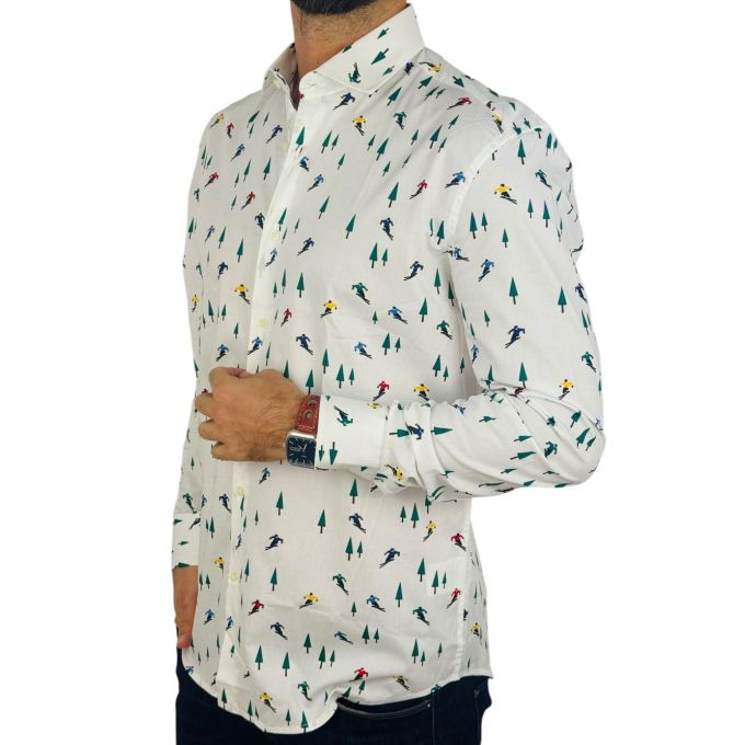 OPPOSUITS Koszula męska, narciarze, drzewka O17 biała, na prezent | Sklep GriShop.eu | Koszule