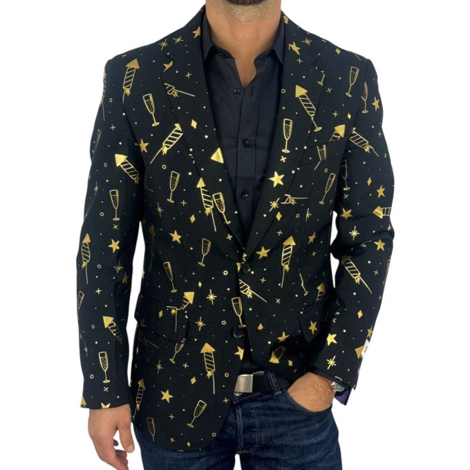 OPPOSUITS Marynarka męska czarna, złota imprezowa FANCY FIREWORKS kieliszki, gwiazdy, casual | Sklep GriShop.eu | Marynarki