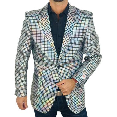 OPPOSUITS Marynarka męska srebrna, imprezowa, disco, połysk, blask, kwadraciki, casual | Sklep GriShop.eu | Marynarki