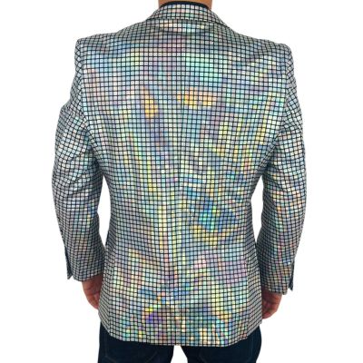 OPPOSUITS Marynarka męska srebrna, imprezowa, disco, połysk, blask, kwadraciki, casual | Sklep GriShop.eu | Marynarki