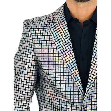 OPPOSUITS Marynarka męska srebrna, imprezowa, disco, połysk, blask, kwadraciki, casual | Sklep GriShop.eu | Marynarki 2