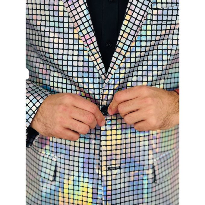 OPPOSUITS Marynarka męska srebrna, imprezowa, disco, połysk, blask, kwadraciki, casual | Sklep GriShop.eu | Marynarki