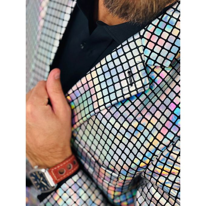 OPPOSUITS Marynarka męska srebrna, imprezowa, disco, połysk, blask, kwadraciki, casual | Sklep GriShop.eu | Marynarki