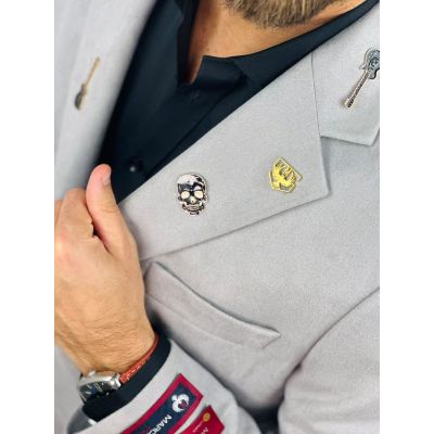 MARCO MILANO Marynarka męska C33 jasna szara, gładka, elegancka, casual, sportowa, elastyczna, ozdobne PINY na kołnierzu | Sklep