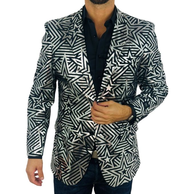 OPPOSUITS Marynarka męska czarna, srebrna, SILVER GEO STAR, gwiazdy, casual | Sklep GriShop.eu | Marynarki