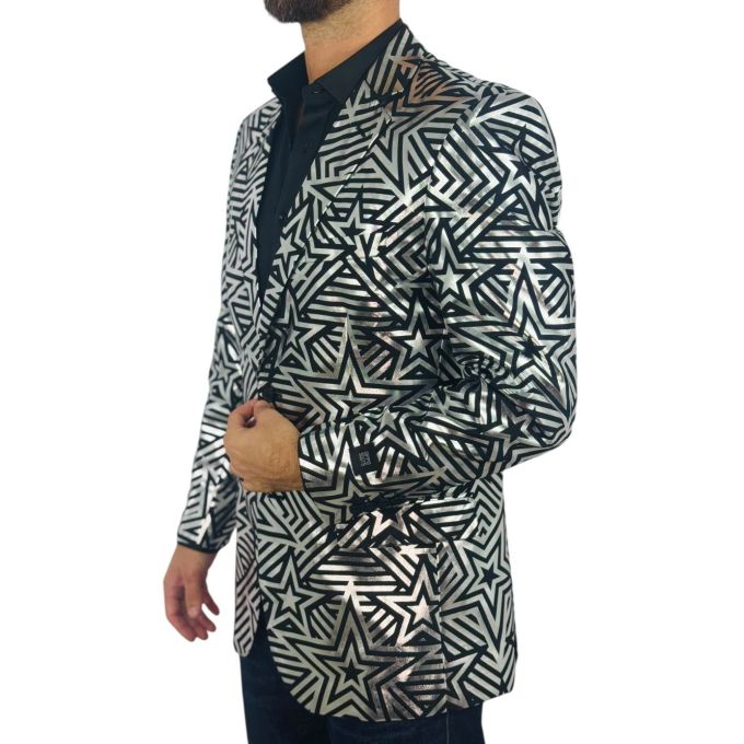 OPPOSUITS Marynarka męska czarna, srebrna, SILVER GEO STAR, gwiazdy, casual | Sklep GriShop.eu | Marynarki
