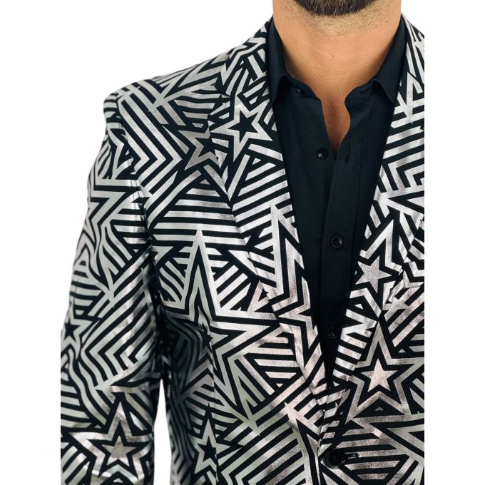 OPPOSUITS Marynarka męska czarna, srebrna, SILVER GEO STAR, gwiazdy, casual | Sklep GriShop.eu | Marynarki