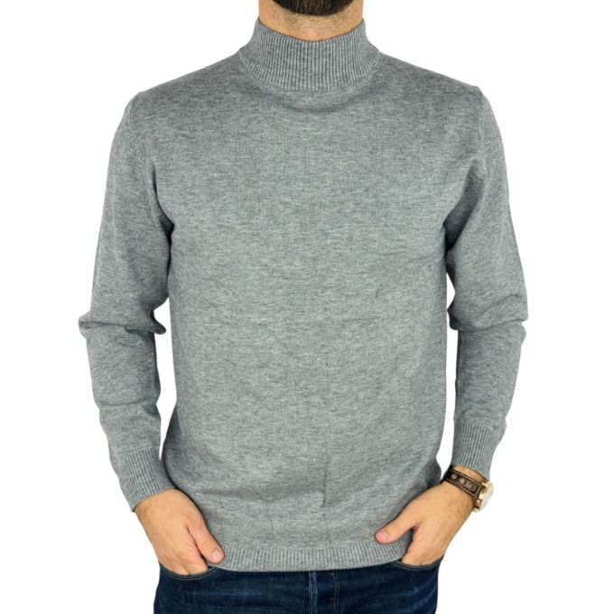 YVES ENZO Sweter męski półgolf GYE1 szary, gładki | Sklep GriShop.eu | Swetry