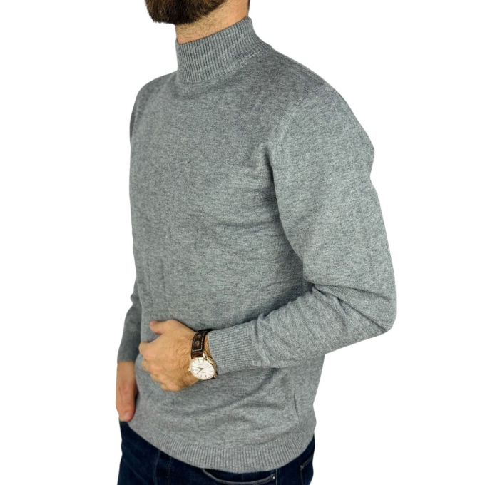 YVES ENZO Sweter męski półgolf GYE1 szary, gładki | Sklep GriShop.eu | Swetry