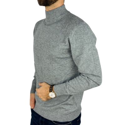 YVES ENZO Sweter męski półgolf GYE1 szary, gładki | Sklep GriShop.eu | Swetry