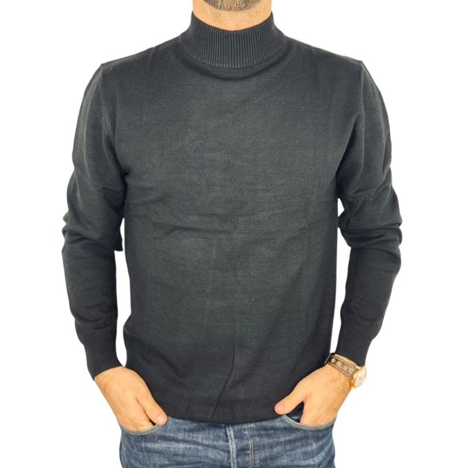 YVES ENZO Sweter męski półgolf GYE2 czarny, gładki | Sklep GriShop.eu | Swetry