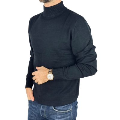 YVES ENZO Sweter męski półgolf GYE2 czarny, gładki | Sklep GriShop.eu | Swetry