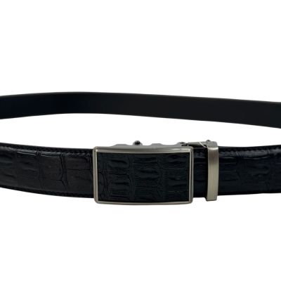 MASSILIANO SERGIO Pasek męski czarny, srebrny TP001-N możliwość skracania, klamra - automatyczna, wzór - krokodyla | Sklep GriSh