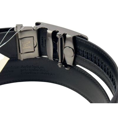 MASSILIANO SERGIO Pasek męski czarny, srebrny TP001-N możliwość skracania, klamra - automatyczna, wzór - krokodyla | Sklep GriSh