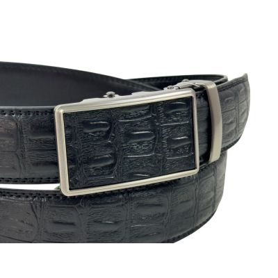 MASSILIANO SERGIO Pasek męski czarny, srebrny TP001-N możliwość skracania, klamra - automatyczna, wzór - krokodyla | Sklep GriSh