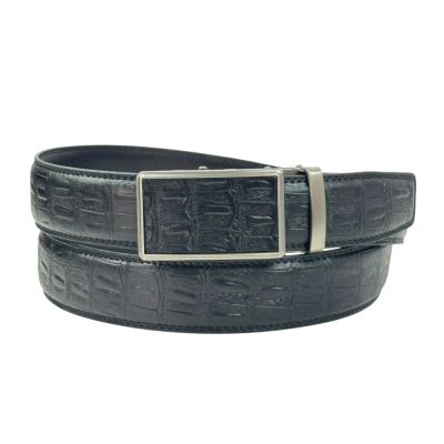 MASSILIANO SERGIO Pasek męski czarny, srebrny TP001-N możliwość skracania, klamra - automatyczna, wzór - krokodyla | Sklep GriSh