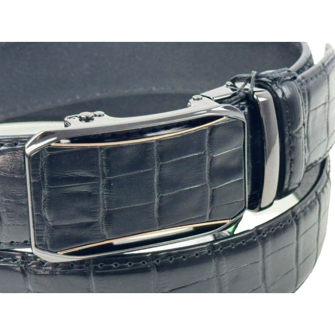 MASSILIANO SERGIO Pasek męski czarny, złoty PS2 możliwość skracania, klamra - automatyczna, wzór - krokodyla | Sklep GriShop.eu 