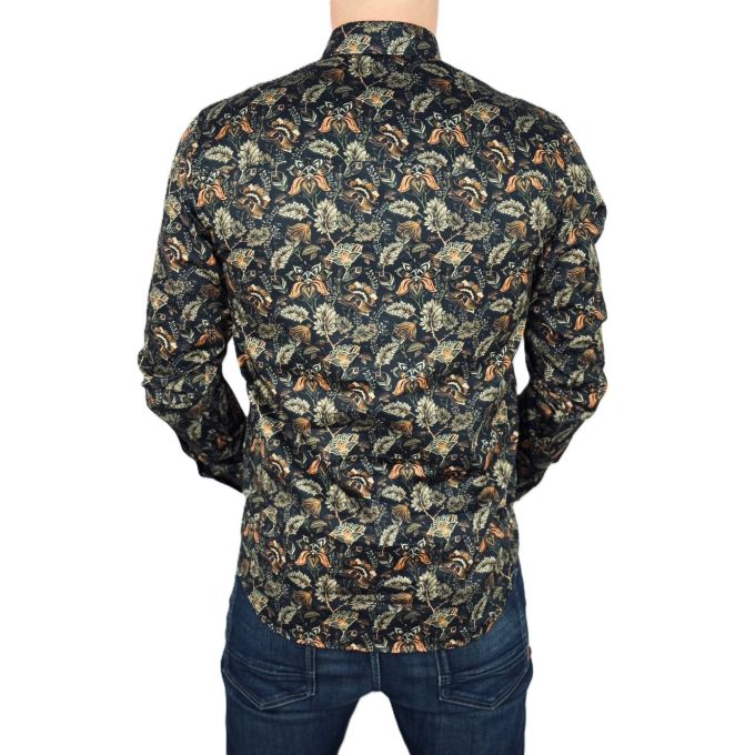 DANIEL BESSI Koszula męska fb113 czarna, liście, kwiaty, kolorowa | Sklep GriShop.eu | Koszule