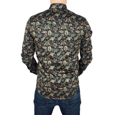 DANIEL BESSI Koszula męska fb113 czarna, liście, kwiaty, kolorowa | Sklep GriShop.eu | Koszule