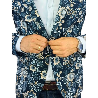 MARCO MILANO Marynarka męska C35 granatowa w beżowe kwiaty, liście, casual, | Sklep GriShop.eu | Marynarki