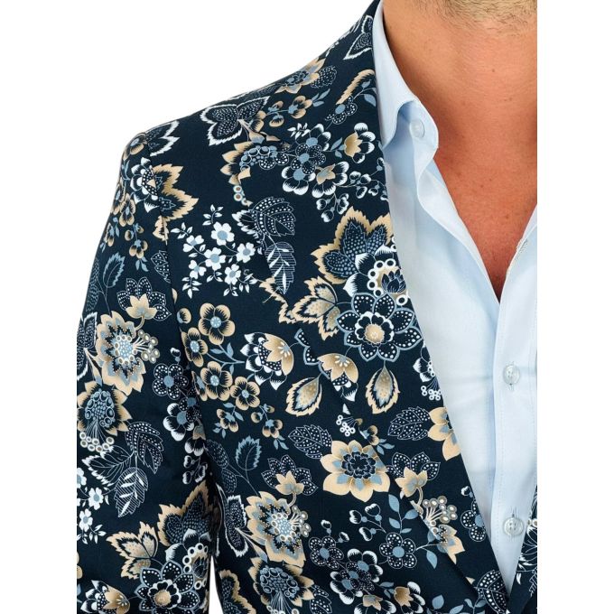 MARCO MILANO Marynarka męska C35 granatowa w beżowe kwiaty, liście, casual, | Sklep GriShop.eu | Marynarki