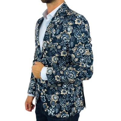 MARCO MILANO Marynarka męska C35 granatowa w beżowe kwiaty, liście, casual, | Sklep GriShop.eu | Marynarki