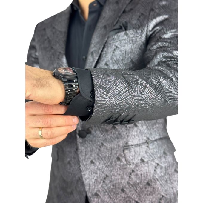 GIOVANNI PERA Marynarka męska D902 czarma, ciemne srebro, elegancka, imprezowa, połysk, blask | Sklep GriShop.eu | Marynarki