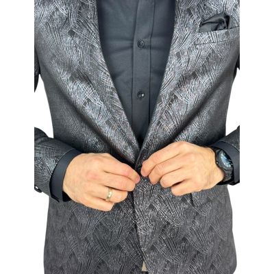 GIOVANNI PERA Marynarka męska D902 czarma, ciemne srebro, elegancka, imprezowa, połysk, blask | Sklep GriShop.eu | Marynarki