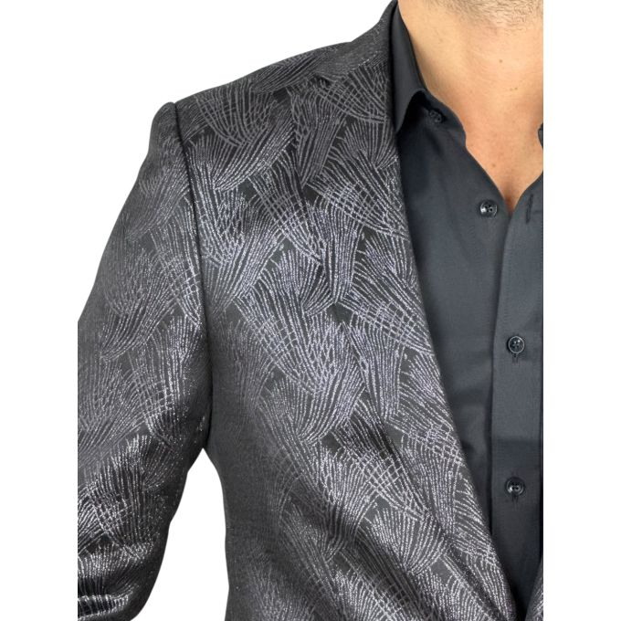 GIOVANNI PERA Marynarka męska D902 czarma, ciemne srebro, elegancka, imprezowa, połysk, blask | Sklep GriShop.eu | Marynarki