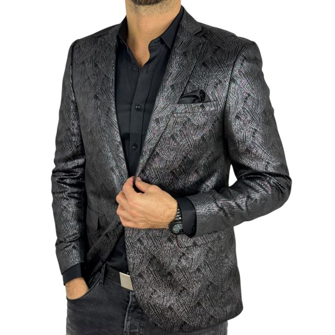 GIOVANNI PERA Marynarka męska D902 czarma, ciemne srebro, elegancka, imprezowa, połysk, blask | Sklep GriShop.eu | Marynarki