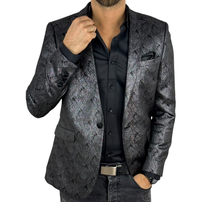 GIOVANNI PERA Marynarka męska D902 czarma, ciemne srebro, elegancka, imprezowa, połysk, blask | Sklep GriShop.eu | Marynarki