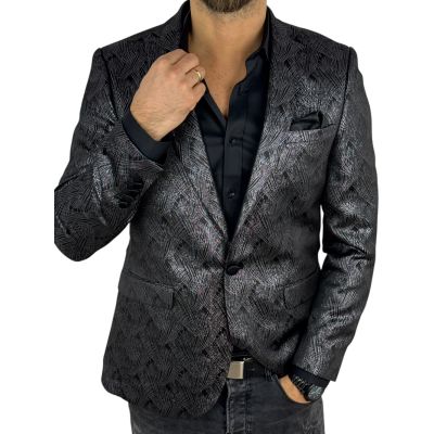 GIOVANNI PERA Marynarka męska D902 czarma, ciemne srebro, elegancka, imprezowa, połysk, blask | Sklep GriShop.eu | Marynarki