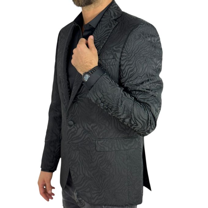 GIOVANNI PERA Marynarka męska D903 czarna, tygrys, słoje, elegancka, imprezowa | Sklep GriShop.eu | Marynarki
