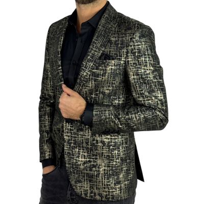 GIOVANNI PERA Marynarka męska D905 czarna, złota, wzór, elegancka, imprezowa, | Sklep GriShop.eu | Marynarki